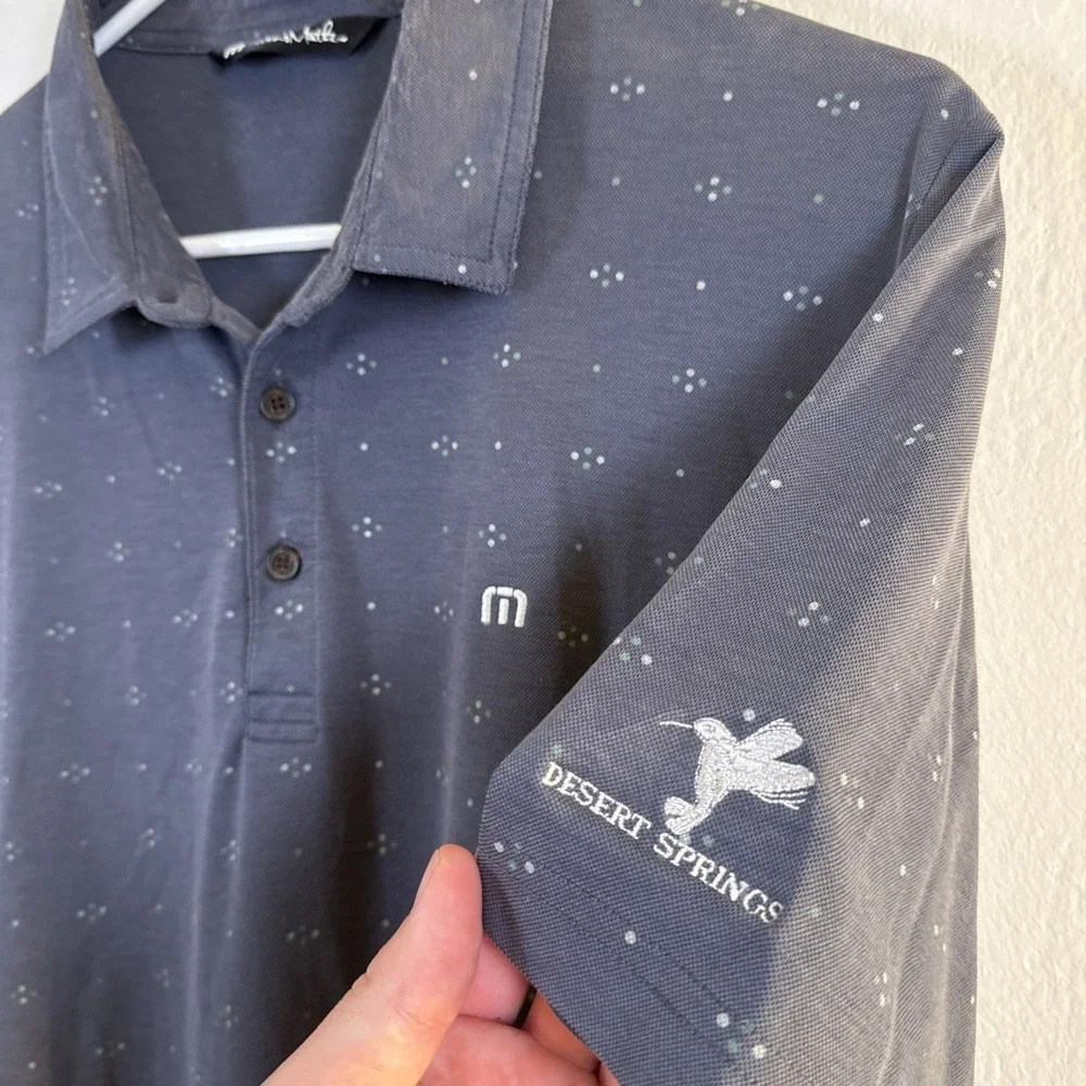 Travis Mathew Polo Shirt Mens XL Blue Pima Blend Golf Preppy Collar Armpit Stain